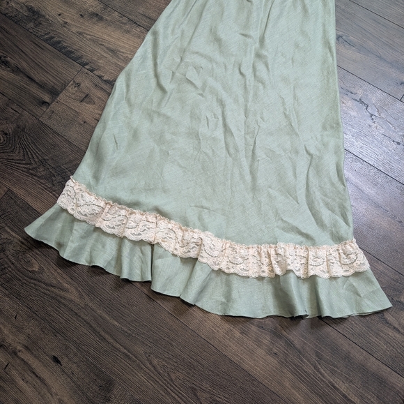 Zelie Linen Sage Vintage Fall/Spring Maxi Skirt with Lace Detail Size Large - Picture 7 of 12